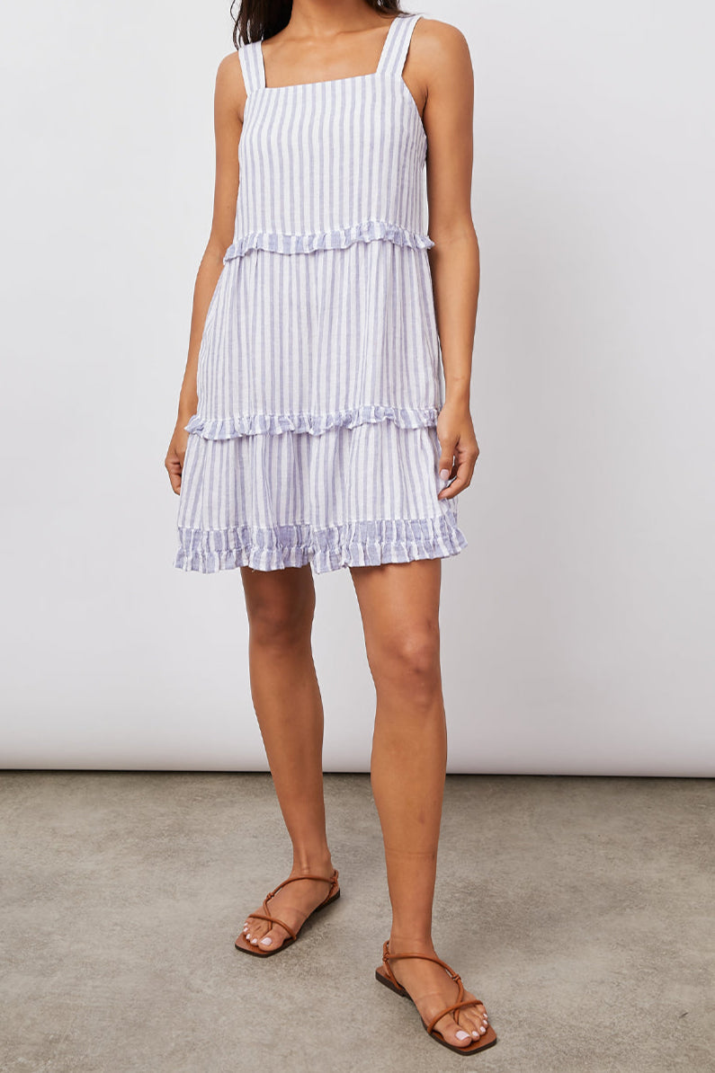 SANDY BLUE IRIS STRIPE MIX DRESS-FULL FRONT BODY