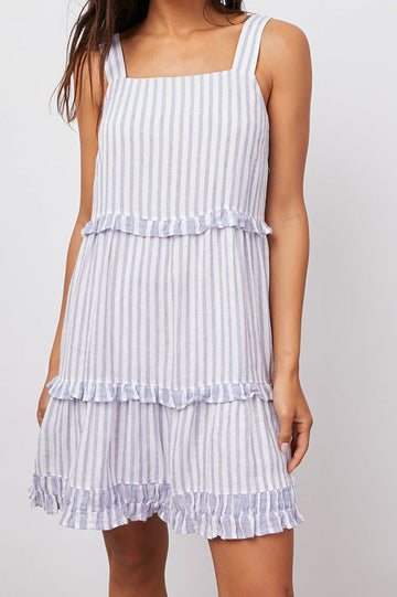SANDY BLUE IRIS STRIPE MIX DRESS-FRONT