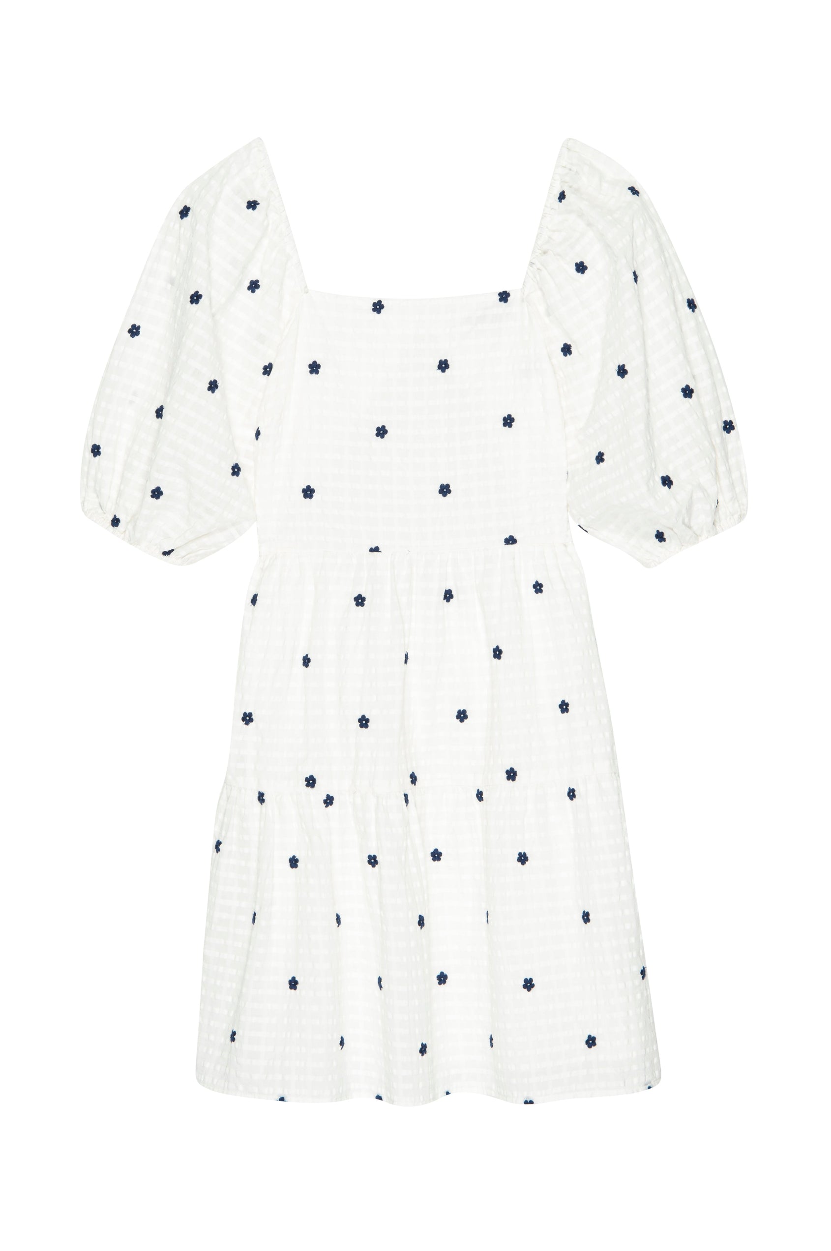 SELENE DRESS - NAVY EMBROIDERED DAISIES