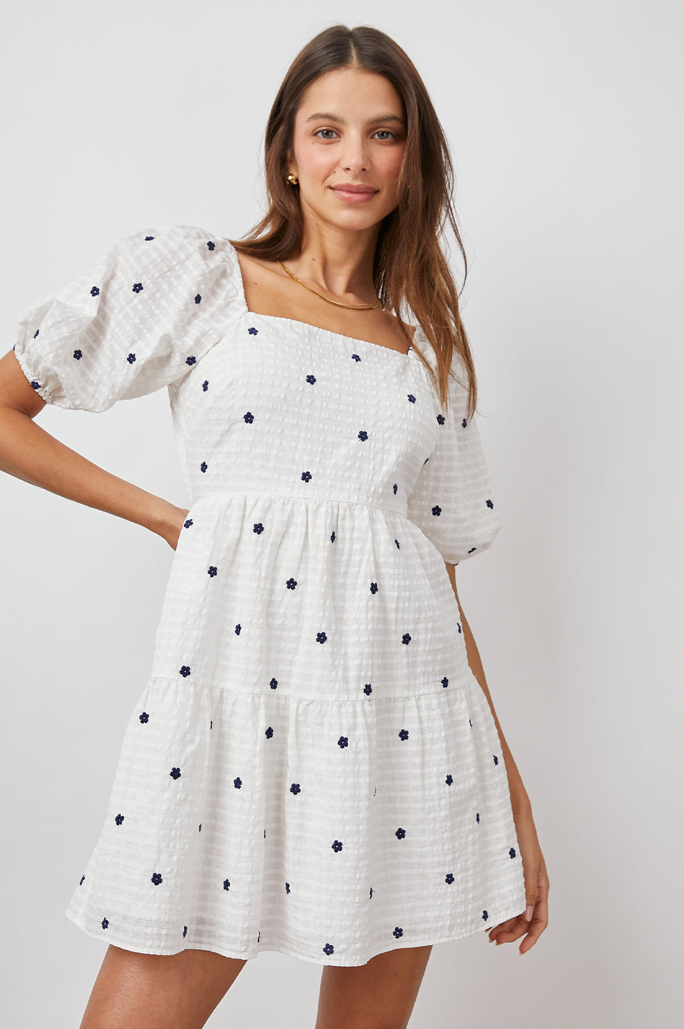 SELENE NAVY EMBROIDERY DAISIES DRESS- FRONT