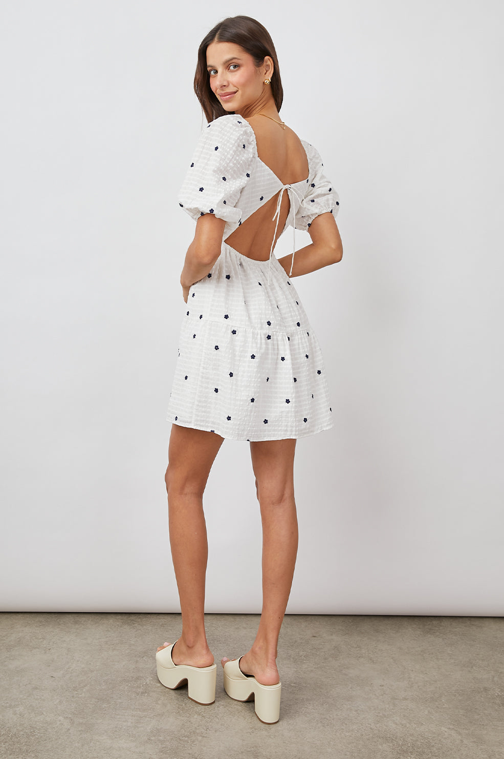 SELENE NAVY EMBROIDERY DAISIES DRESS-FULL BACK BODY