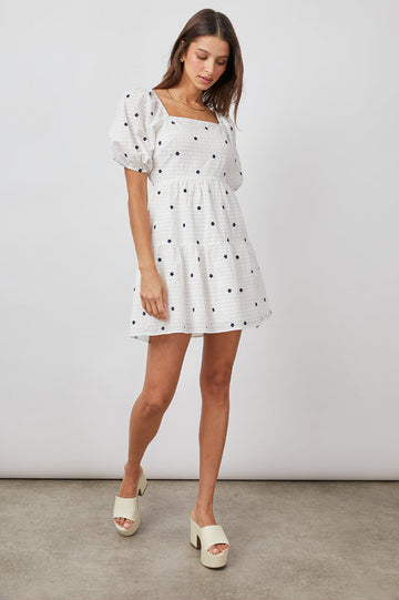 SELENE NAVY EMBROIDERY DAISIES DRESS-FULL FRONT BODY