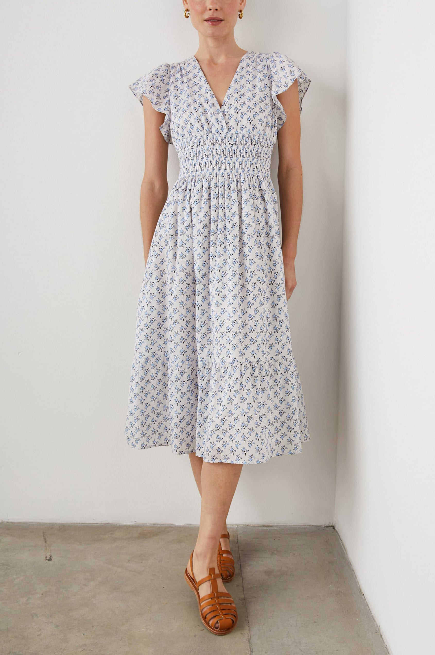 SEONA DRESS WHITE BLUE IVY - FRONT FULL BODY