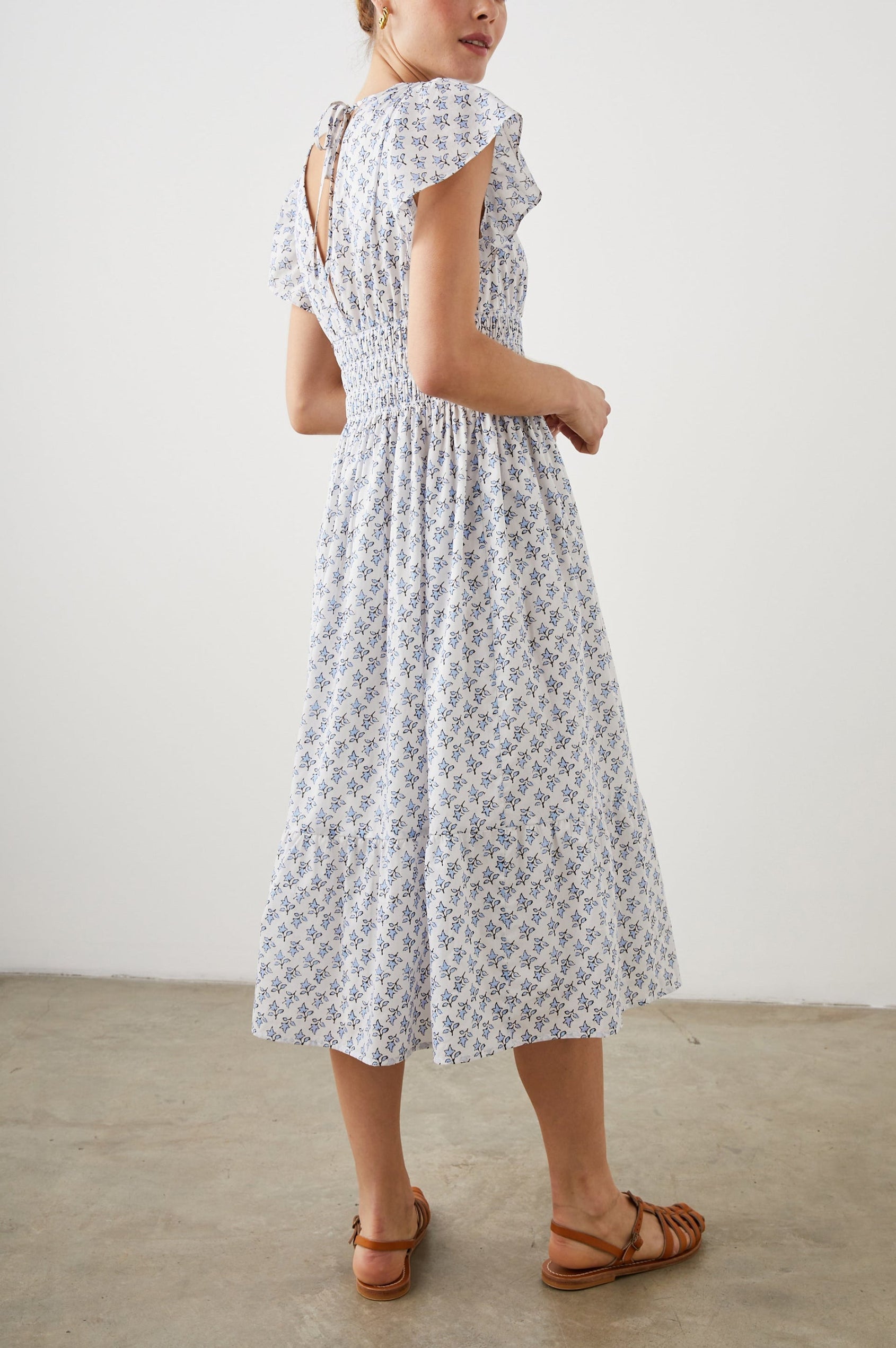 SEONA DRESS WHITE BLUE IVY - BACK ANGLE