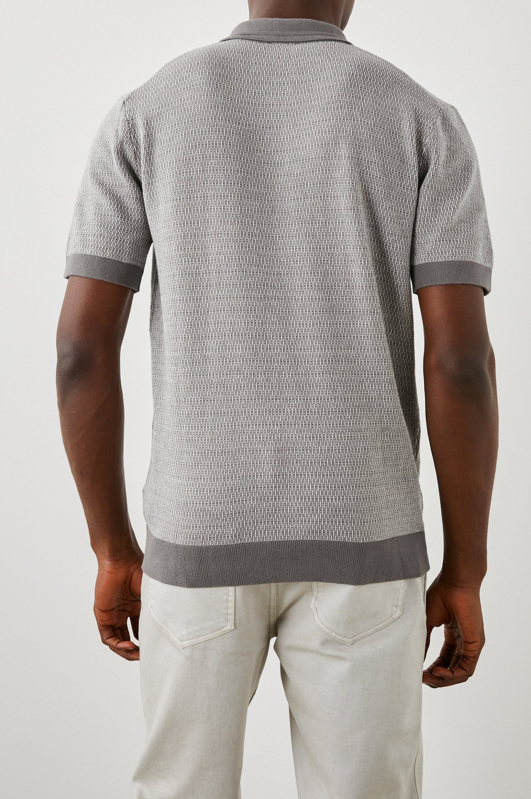 SHOREDITCH GREY BROQUADE POLO SHIRT -  BACK DETAIL