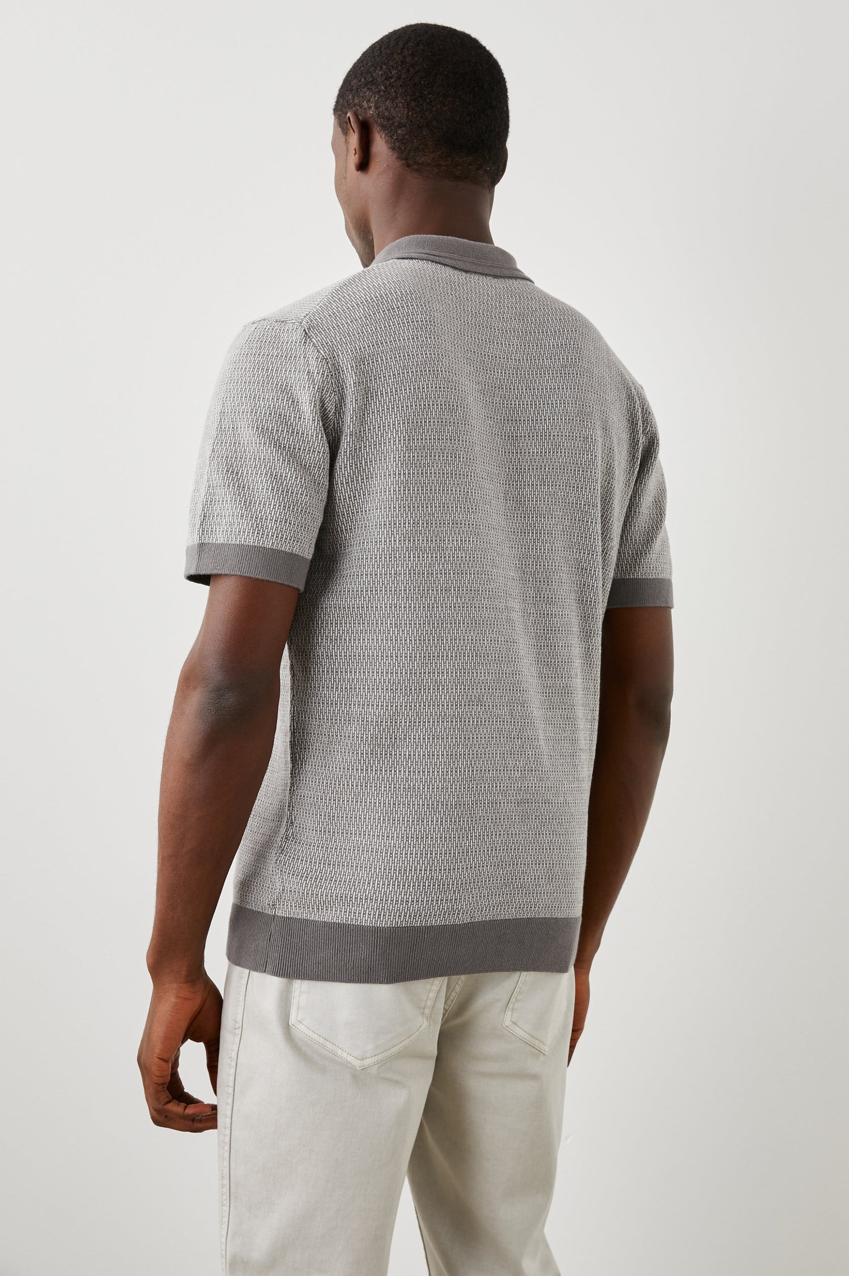 SHOREDITCH GREY BROQUADE POLO SHIRT -  BACK