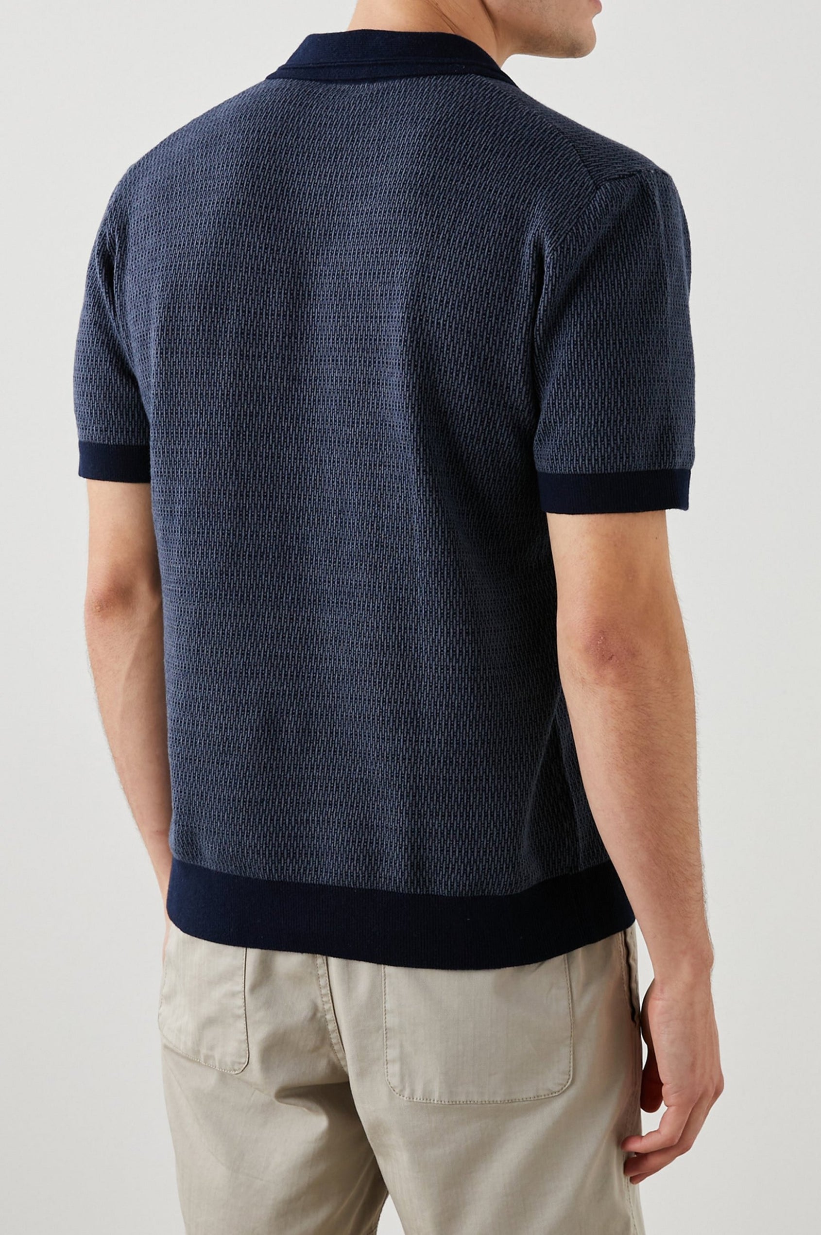 SHOREDITCH NAVY BROQUADE POLO SHIRT - BACK