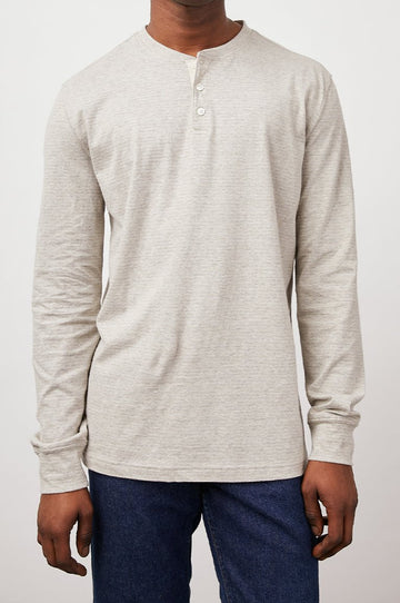 SKHI OAT MELANGE STRIPE HENLEY- FRONT
