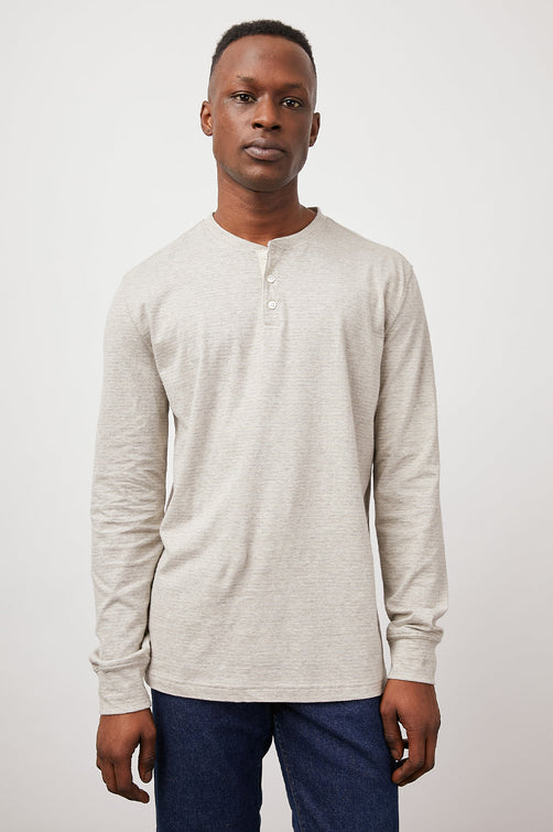 SKHI OAT MELANGE STRIPE HENLEY- FRONT