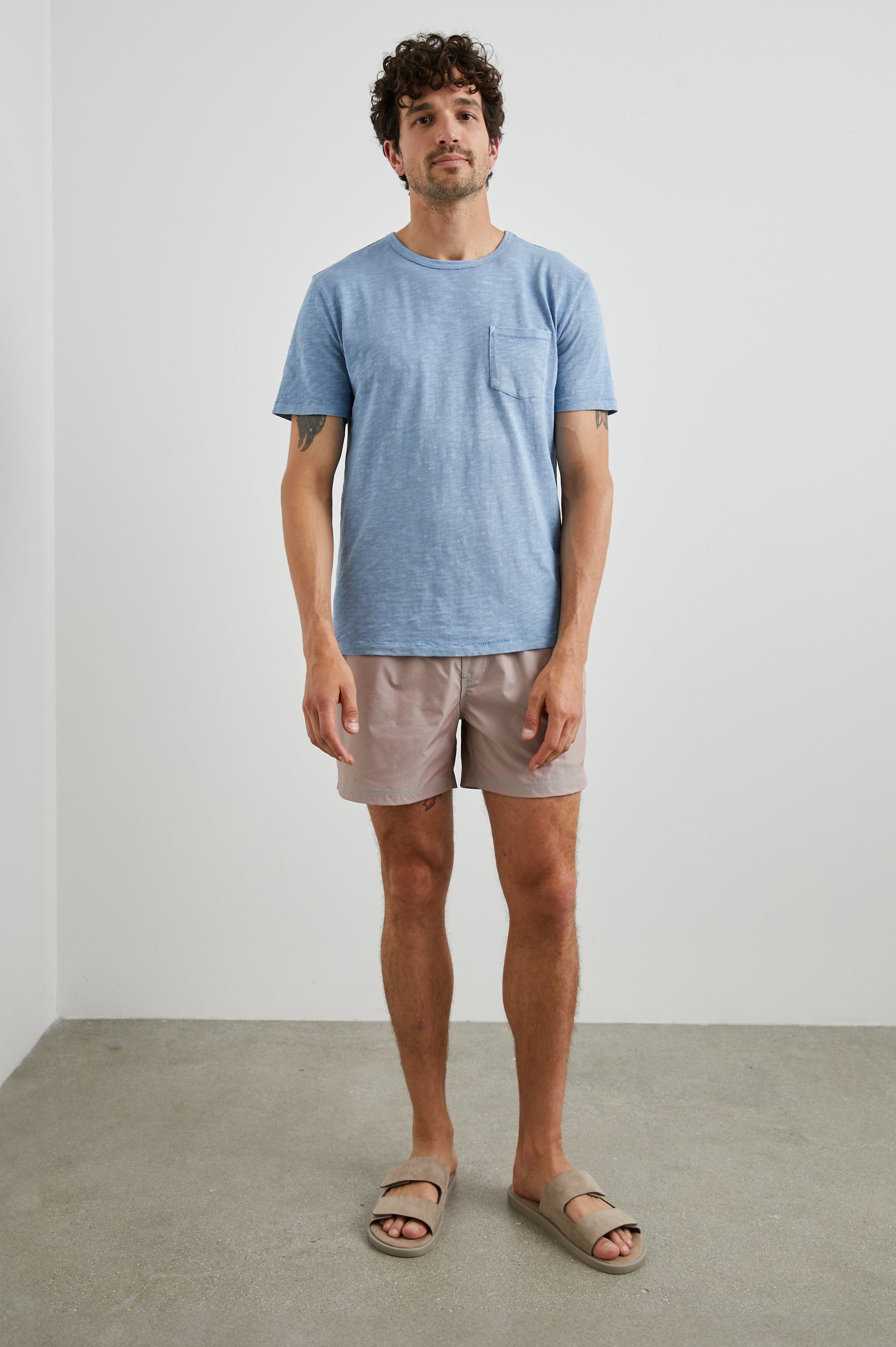 Skipper Short-Sleeve T-shirt with a Crew Neck and a Chest Patch Pocket in Celsius Colorway, a Blue - Front Full Body View Featured on Model
