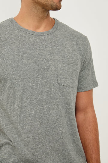 SKIPPER HEATHER GREY T-SHIRT - CLOSE UP OF DETAILS