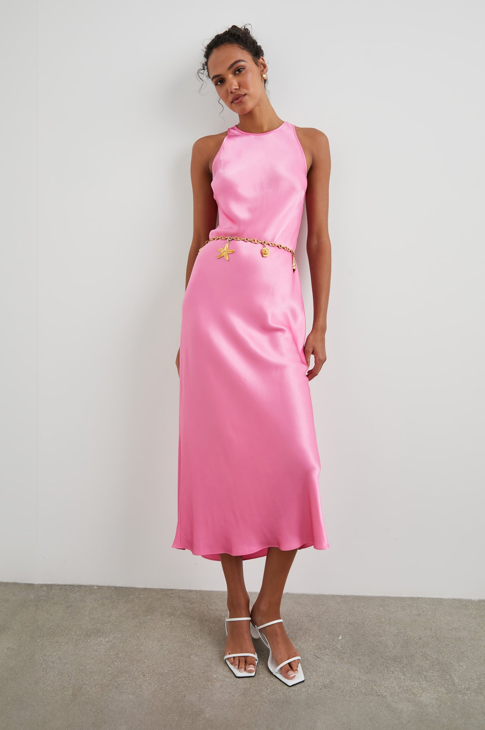 pink satin midi dress SOLENE DRESS