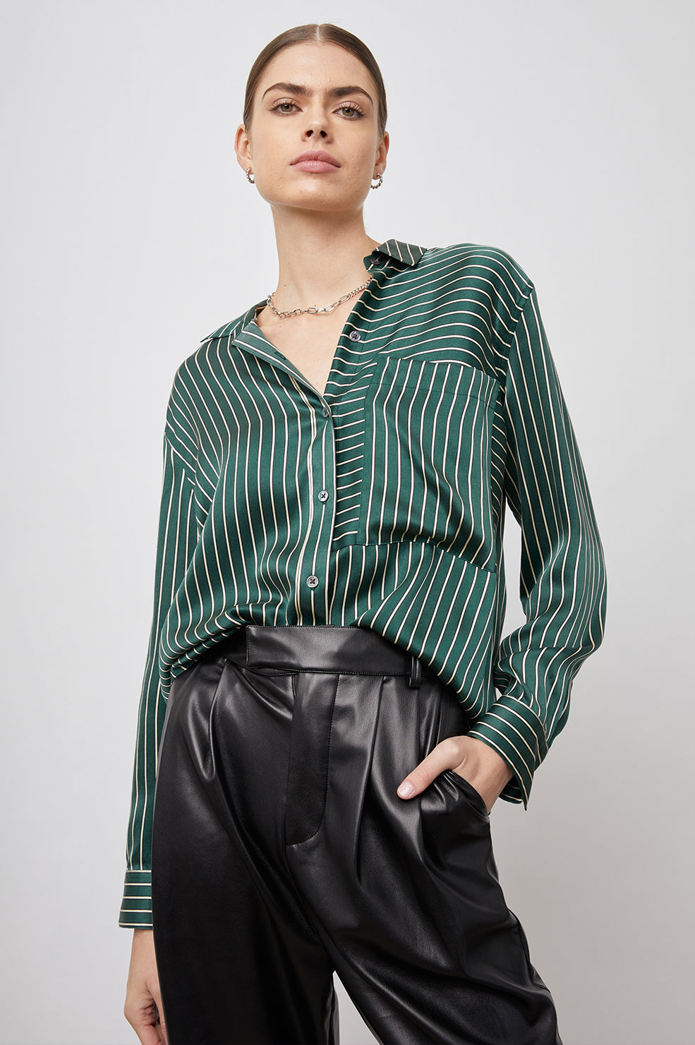 SPENCER FOREST STRIPE TOP- FRONT TUCKED IN