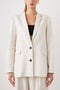 Stanton Blazer with Two Button Closure, Two Front Flap Pockets, a Chest Patch Pocket and Four-Button Cuffs in Ivory Pinstripe Colorway - Front View Featured on Model