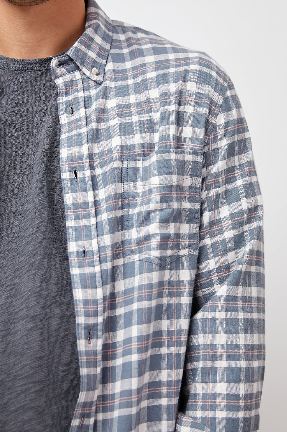 STRETCH REID ATHENS FADED NAVY LONG SLEEVE BUTTON DOWN-DETAIL