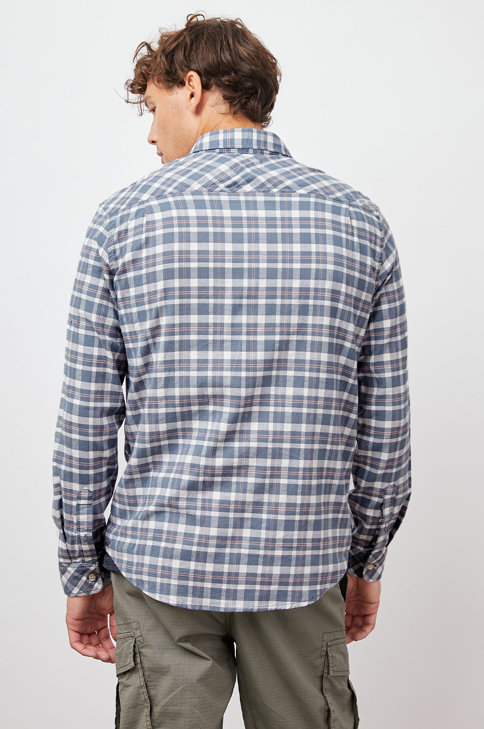 STRETCH REID ATHENS FADED NAVY LONG SLEEVE BUTTON DOWN-BACK