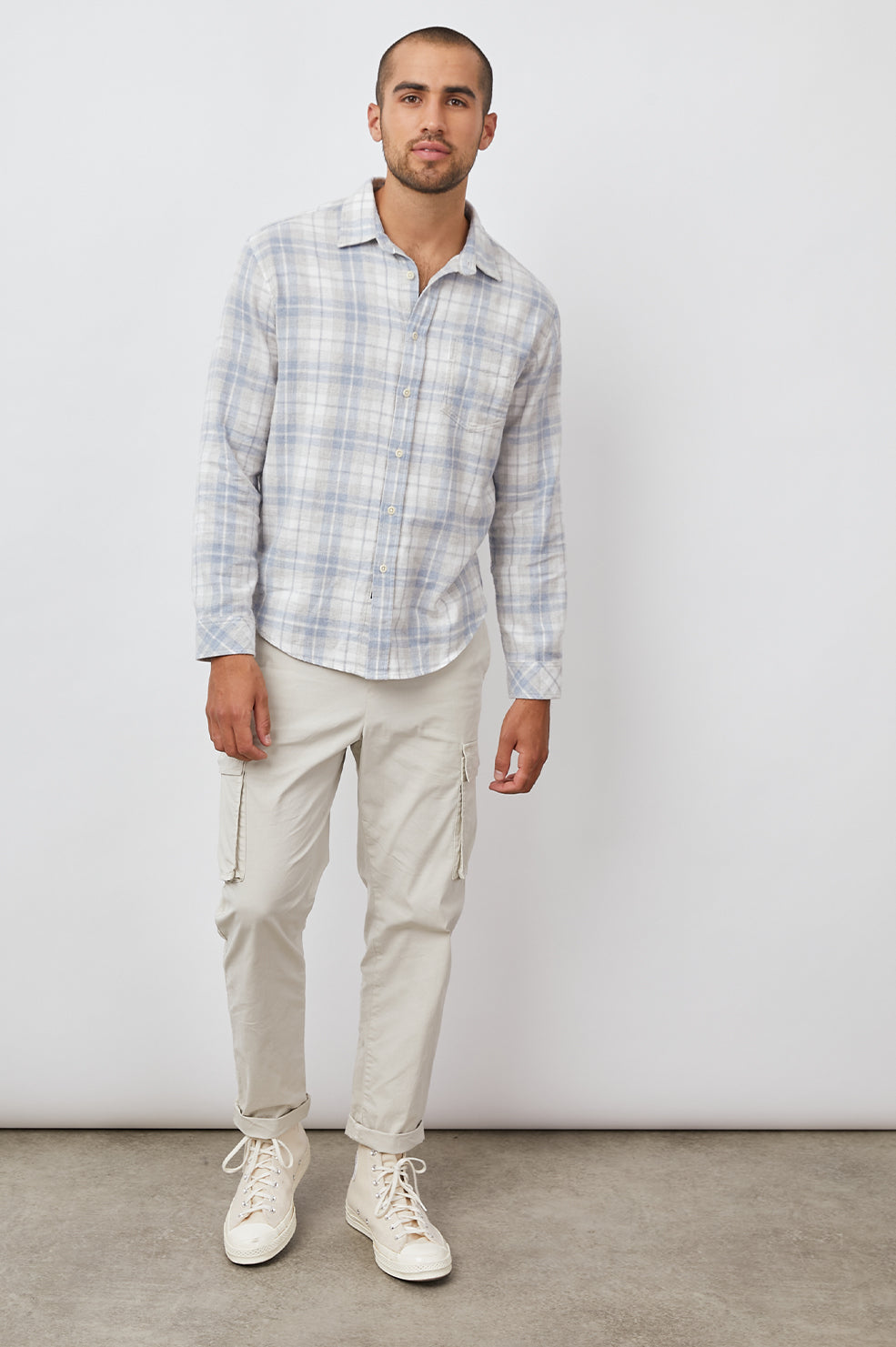 SUSSEX SHIRT - PAINTED SKY GREY MELANGE - FRONT FULL BODY