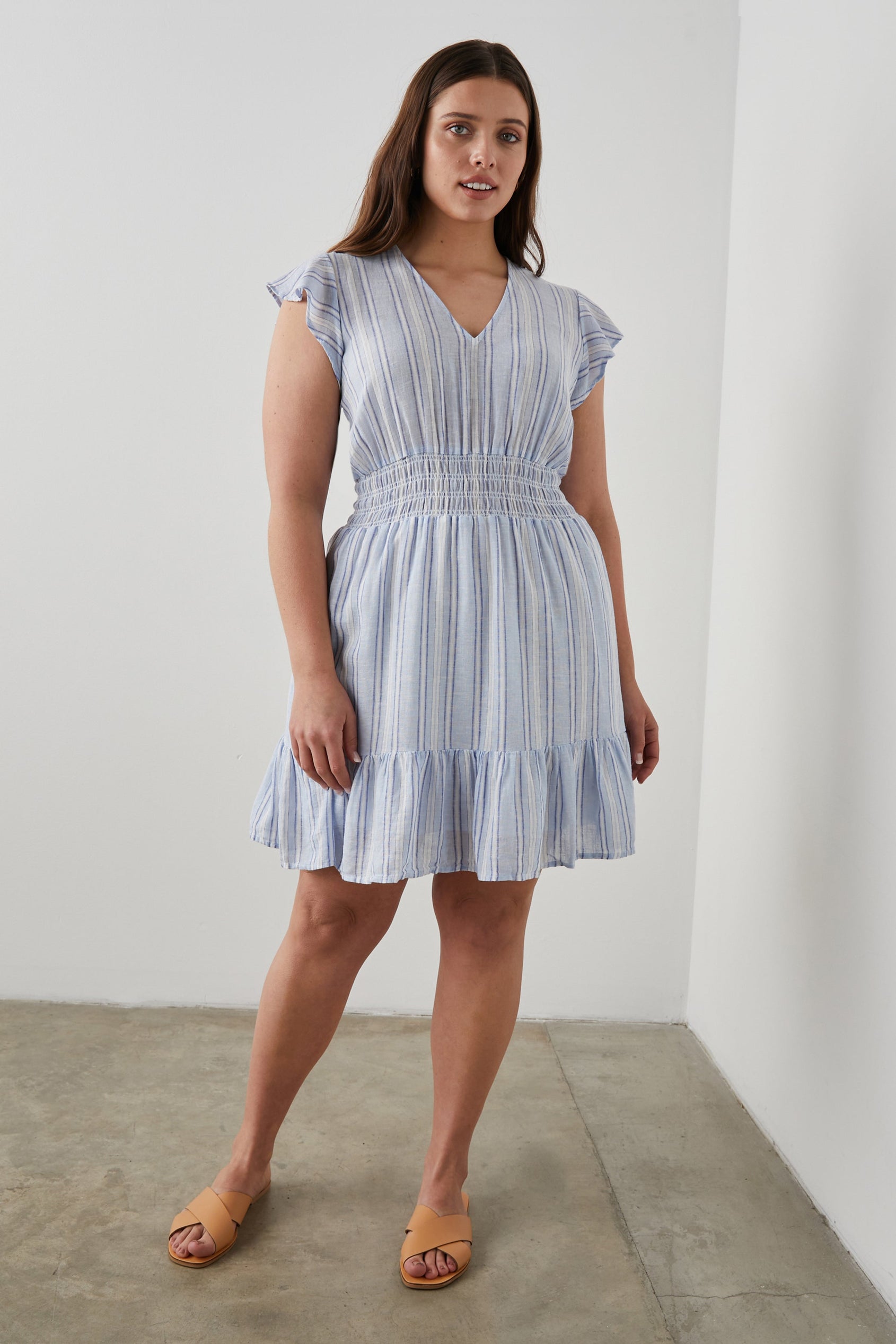 TARA DRESS NAPOLI STRIPE - MODEL 2 FRONT FULL BODY