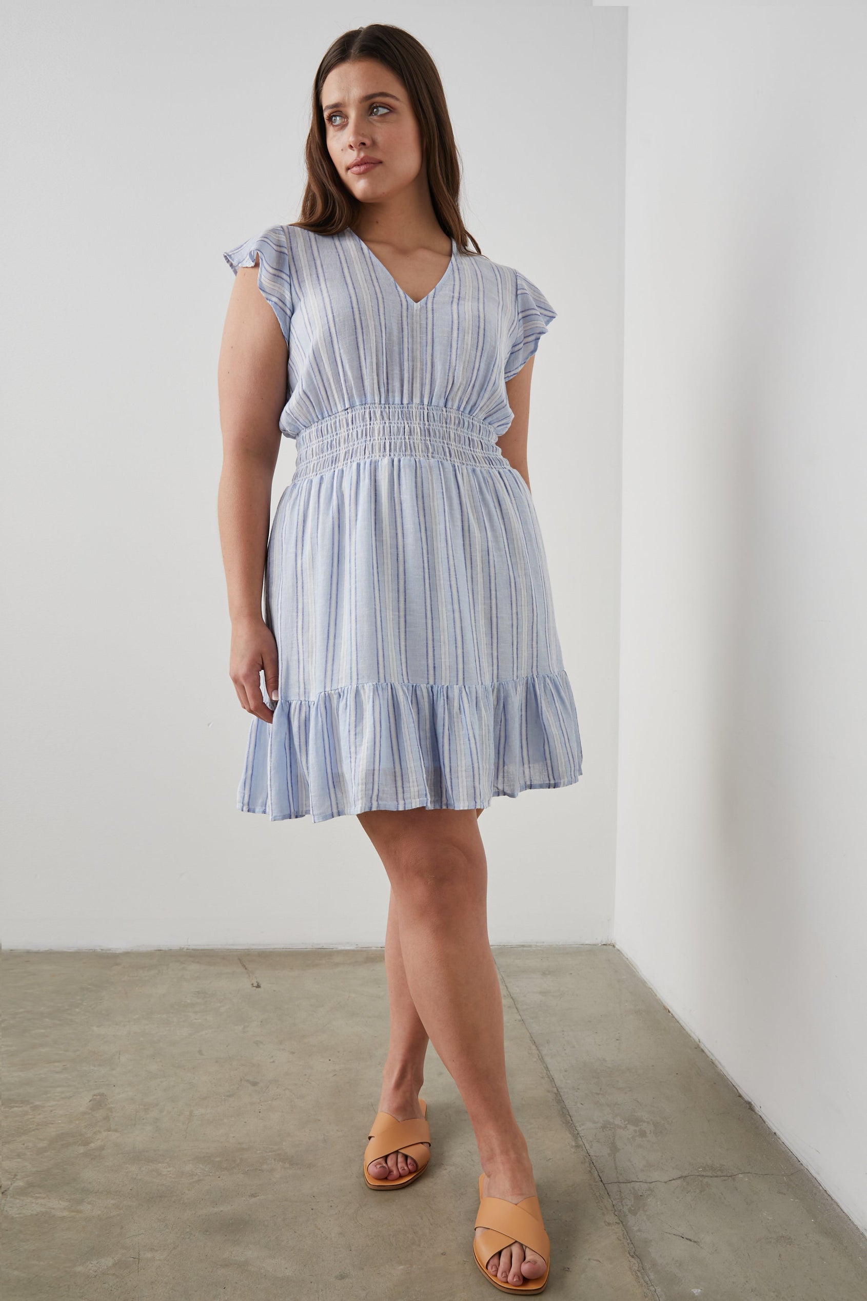 TARA DRESS NAPOLI STRIPE - MODEL 2 FRONT FULL BODY IN MOTION
