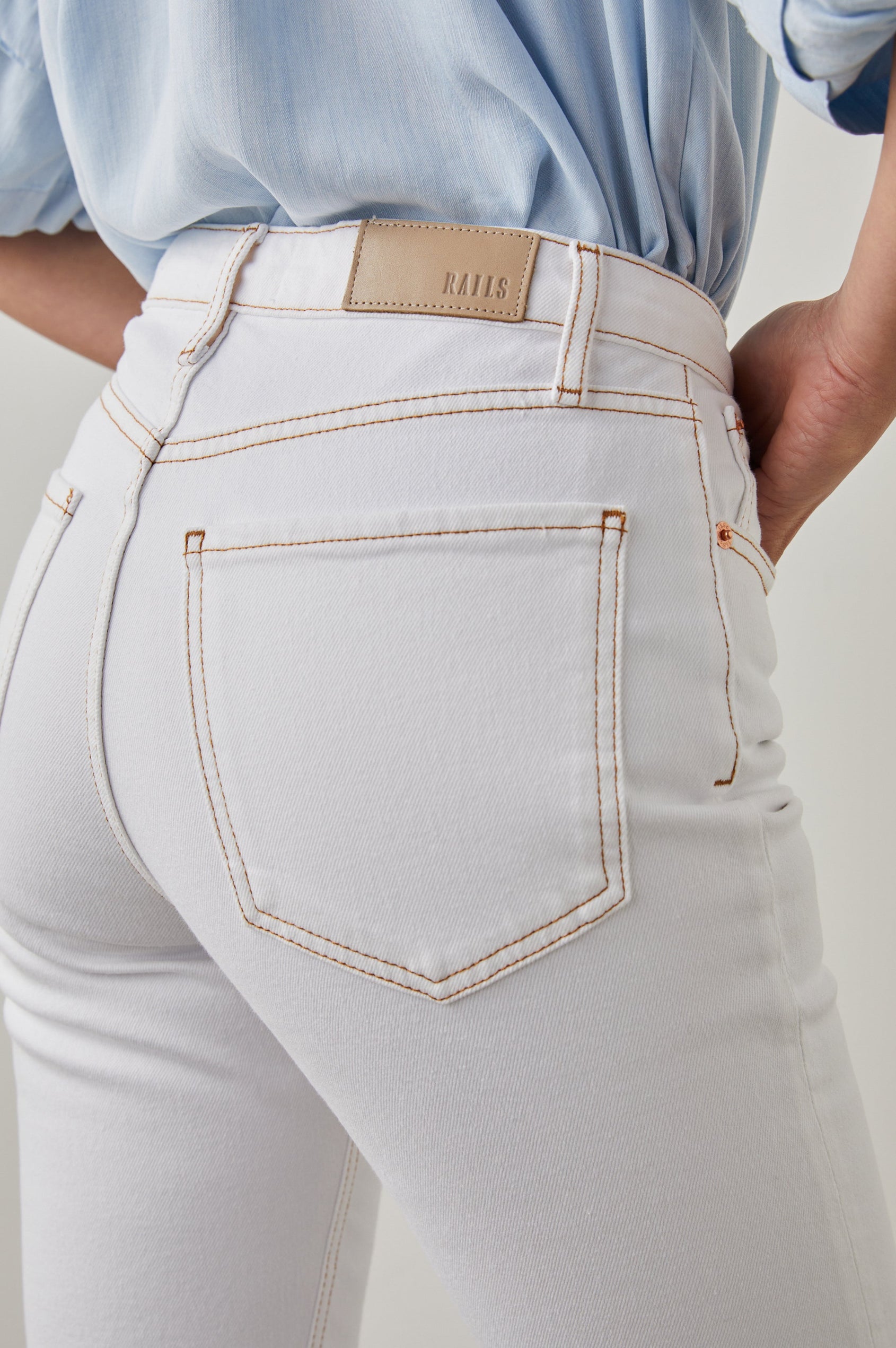 SUNSET SALT WHITE CONTRAST STITCH SLIM BOOT JEAN - BACK DETAIL