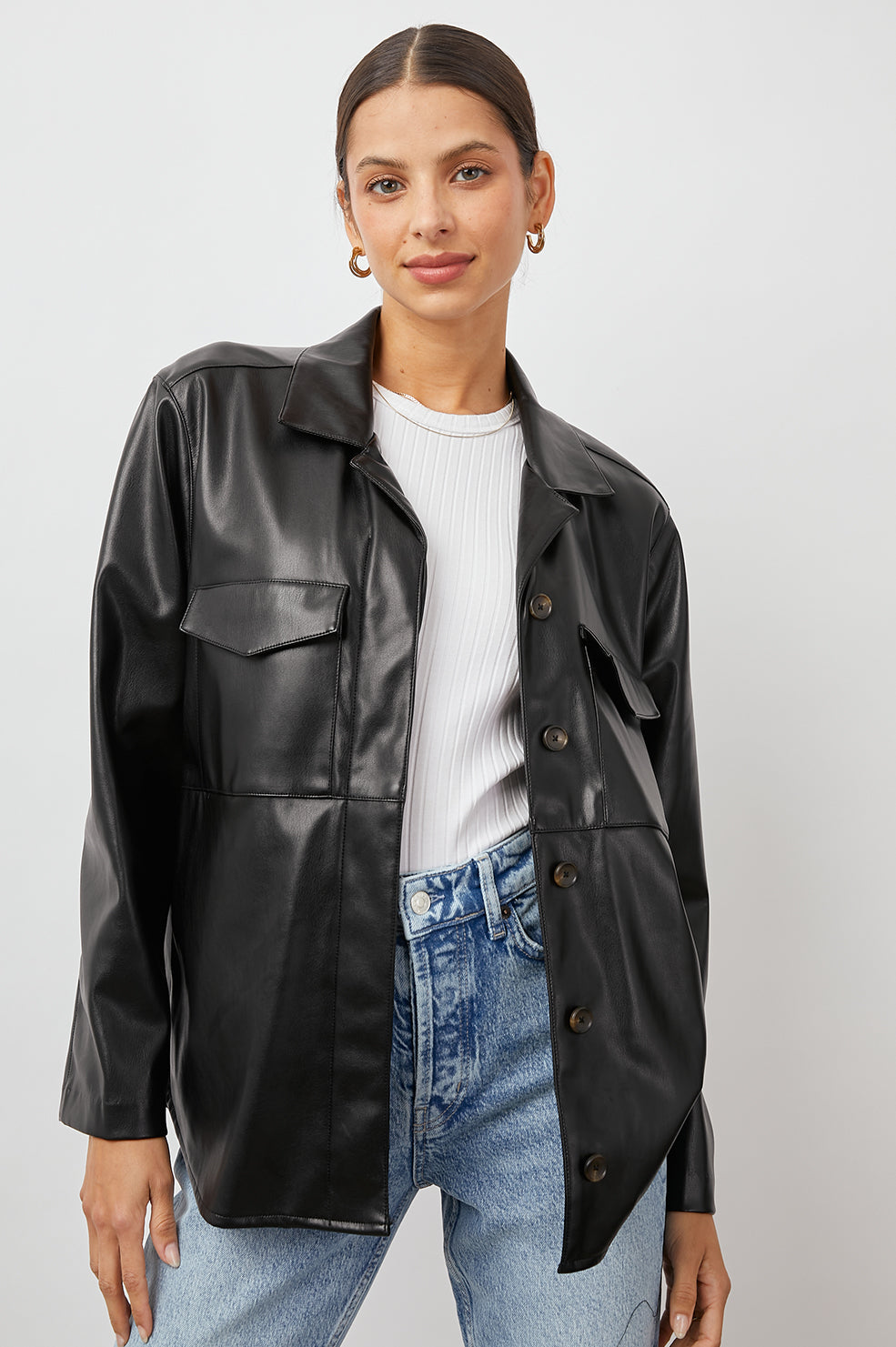 XANDER BLACK SHACKET-FRONT FACING UNBUTTONED