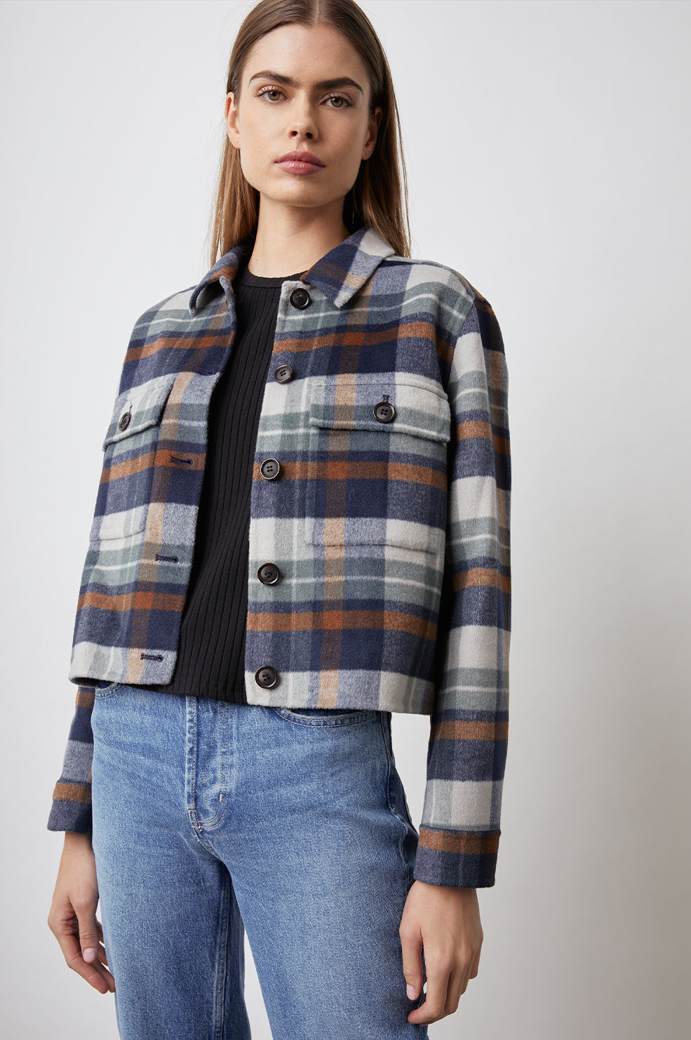 STEFFI VAIL PLAID JACKET- FRONT UNBUTTONED