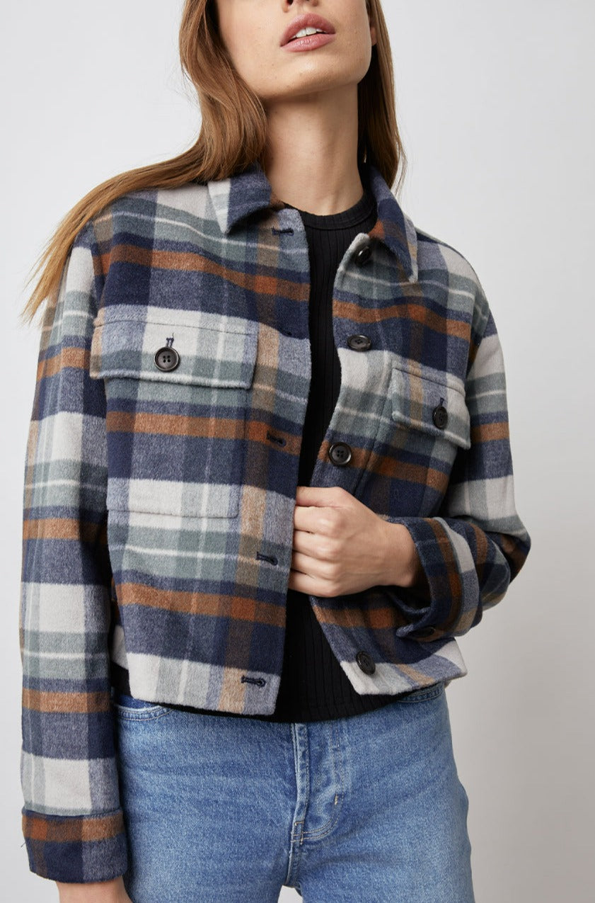 STEFFI VAIL PLAID JACKET- FRONT IN MOTION
