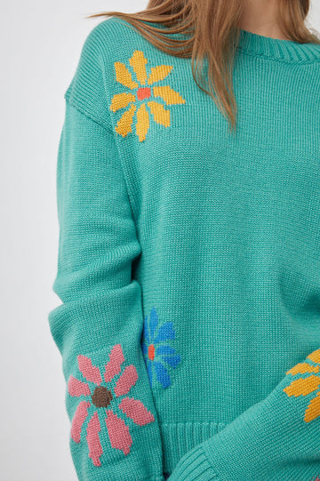 ZOEY SWEATER MULTI FLOWERS - FRONT SHOULDER DETAIL