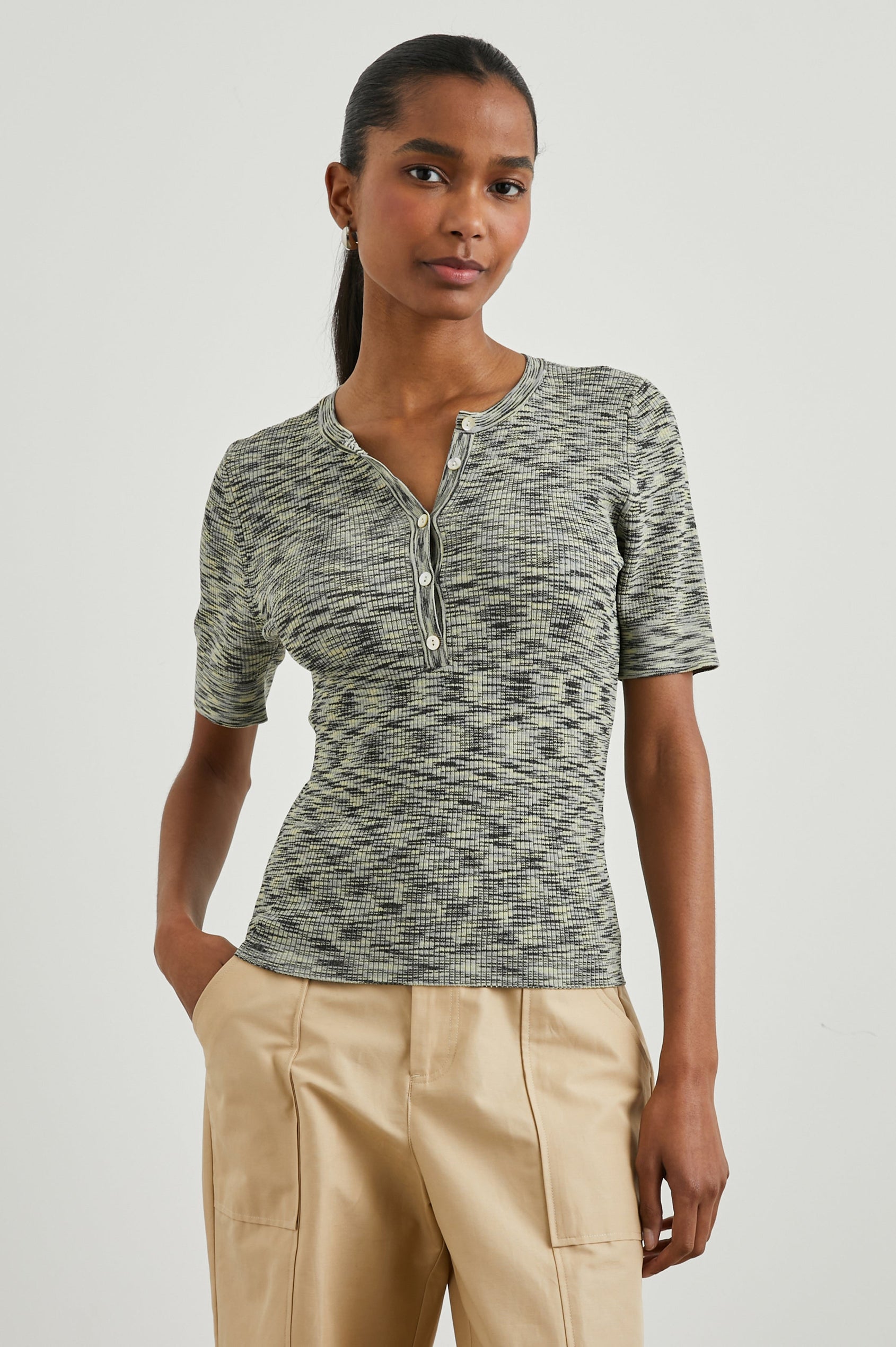 TONI TOP - MINT NAVY SPACE DYE - FRONT BODY