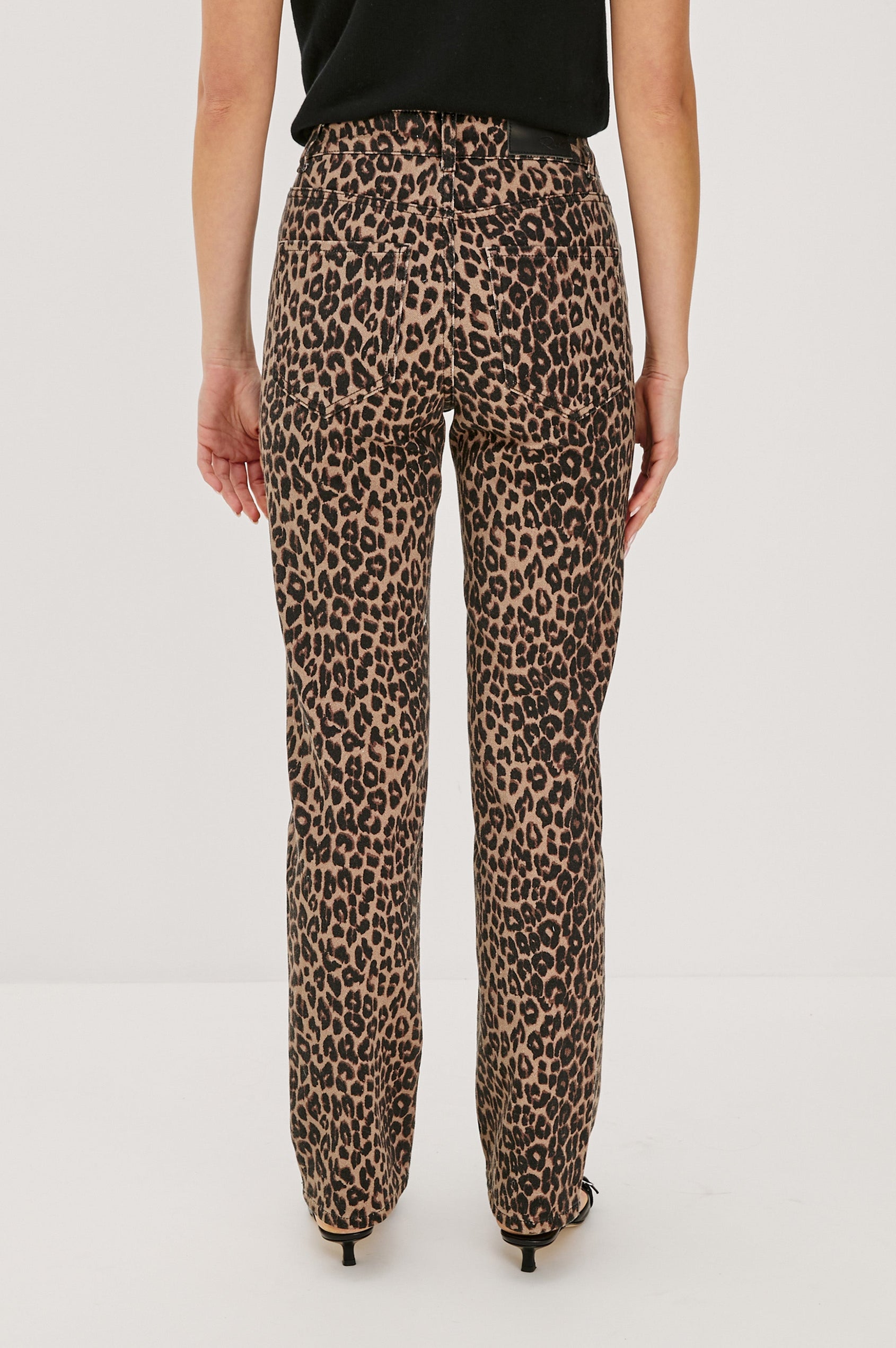 Topanga Straight Jeans with Belt Loops, Two Front Pockets plus a Coin Pocket and Two Back Patch Pockets in Brown Nala Colorway - Back View Featured on Model