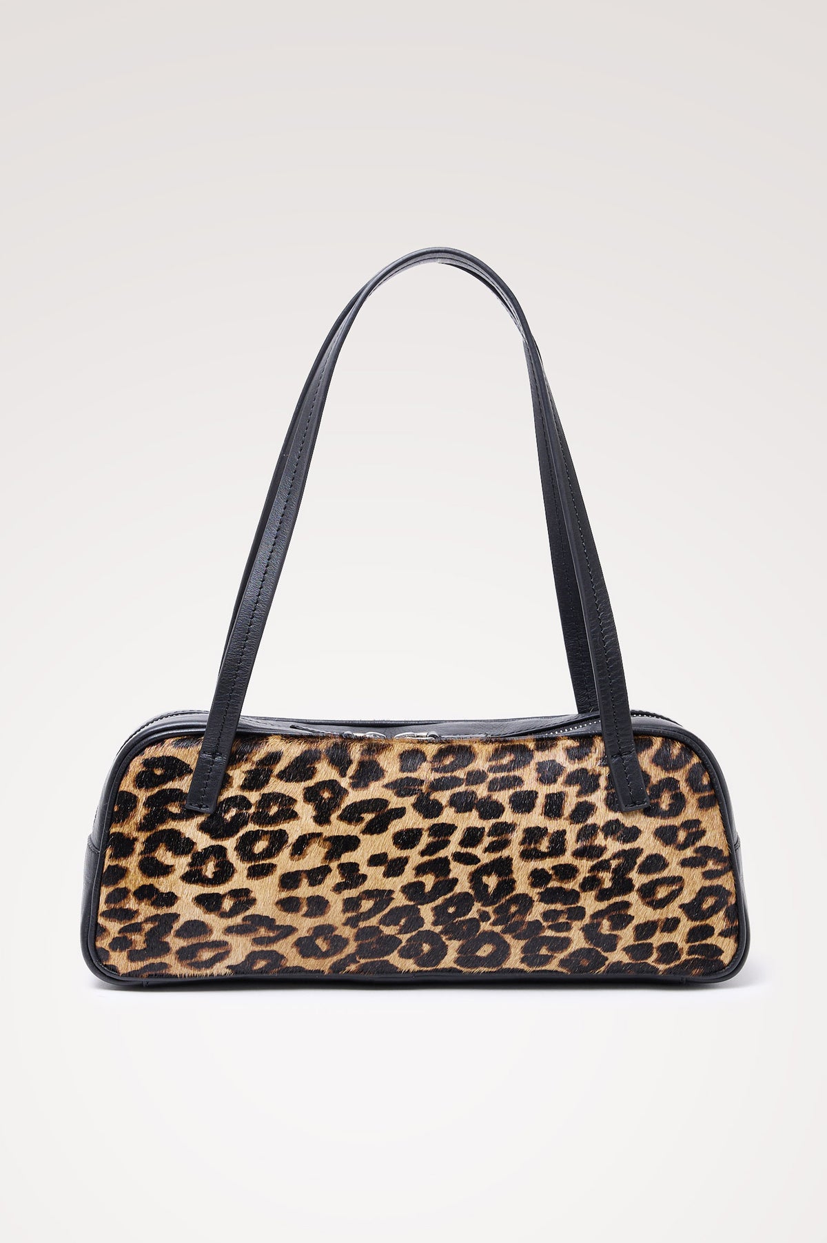 Varese Baguette Bag in Leather and Haircalf With Top Straps, Top-Zip Closure, and Interior Slip Pocket in Brown Nala Hair Calf Colorway - Front Product View Featured