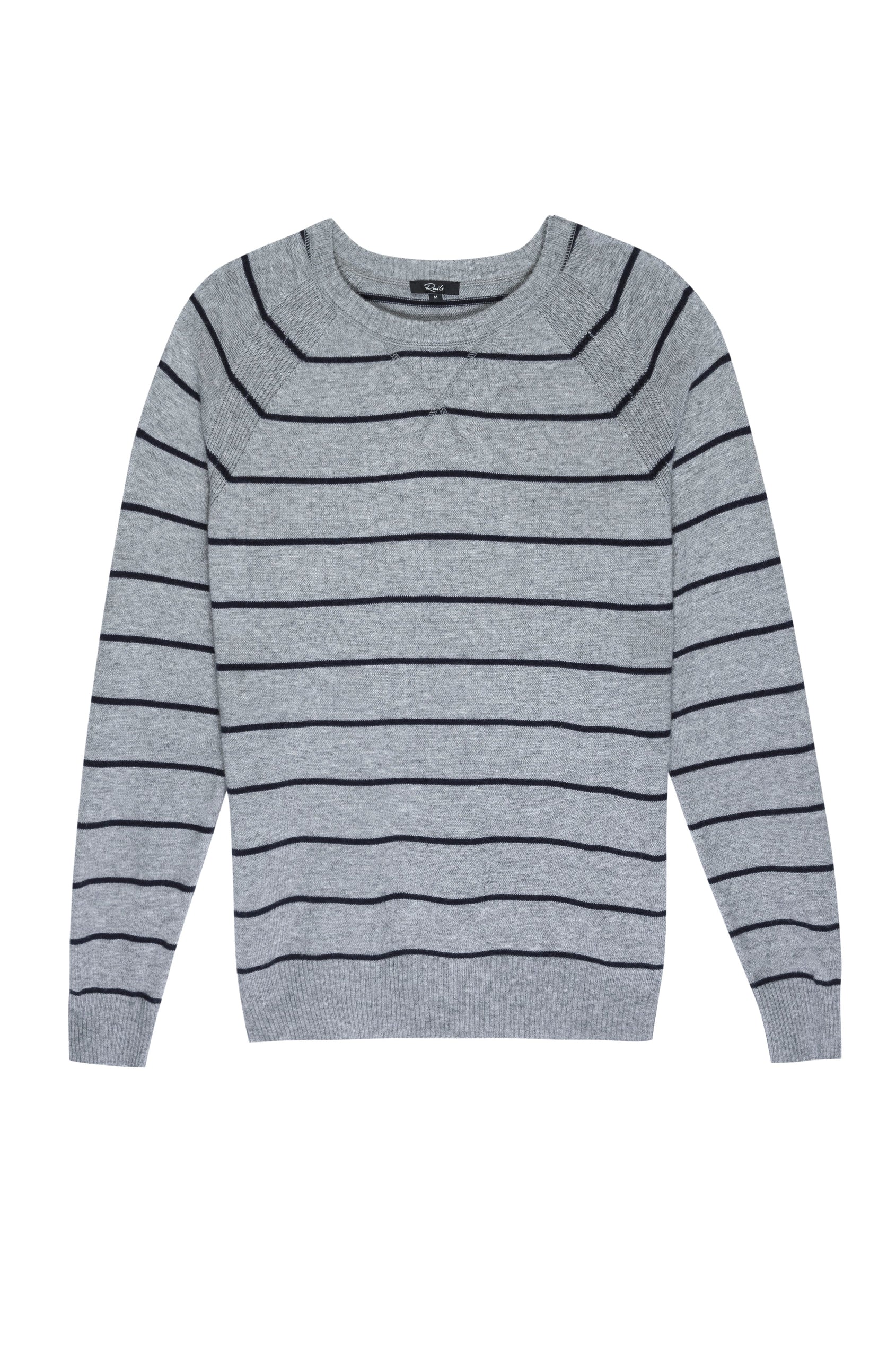 Watkins Heather Grey Navy Crew Neck Sweater- flat