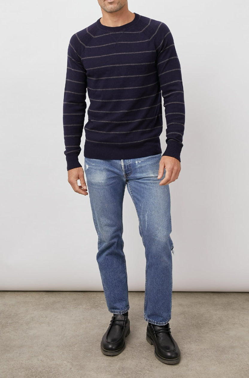 Watkins Navy Charcoal Crew Neck Sweater- full front