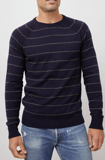 Watkins Navy Charcoal Crew Neck Sweater- front
