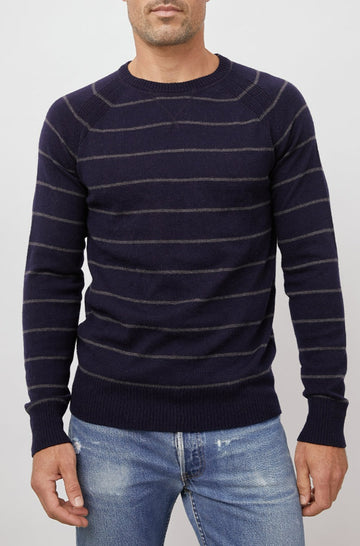 Watkins Navy Charcoal Crew Neck Sweater- front