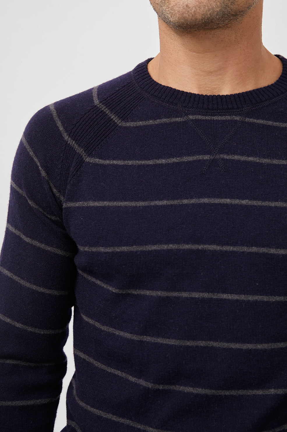 Watkins Navy Charcoal Crew Neck Sweater- close up