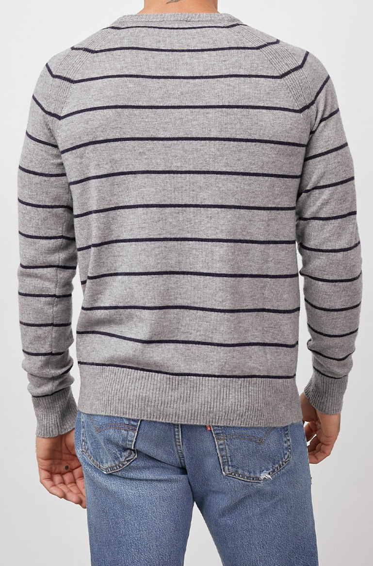 Watkins Heather Grey Navy Crew Neck Sweater- back