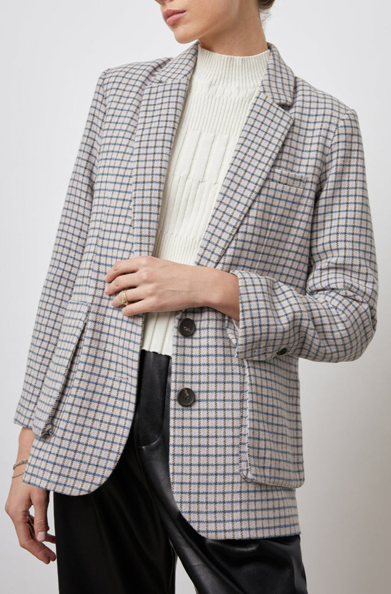WINDSOR LILAC NAVY MINI CHECK BLAZER-FRONT UNBUTTONED