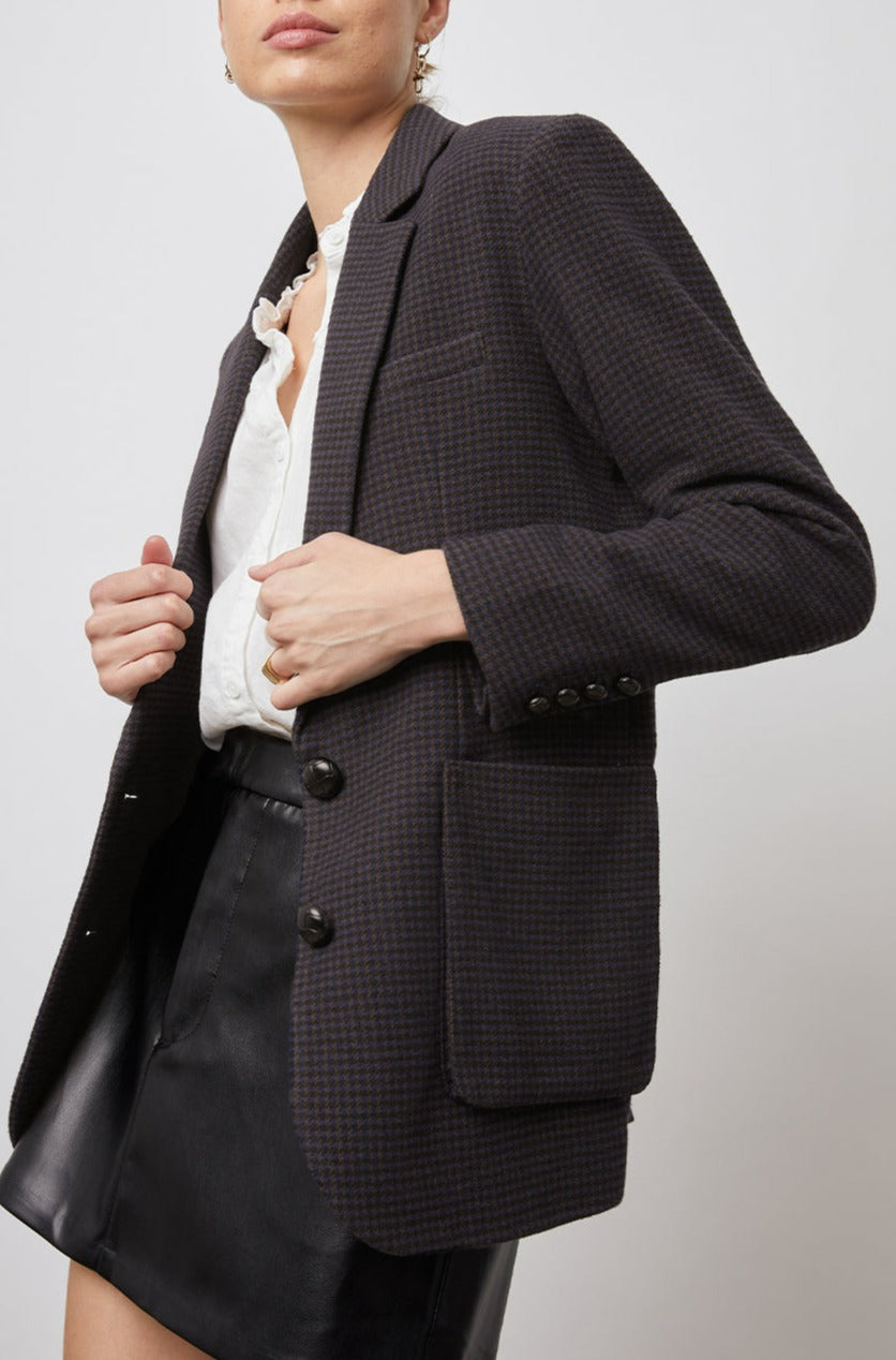 WINDSOR MIDNIGHT BROWN MINI CHECK JACKET-SIDE ANGLE