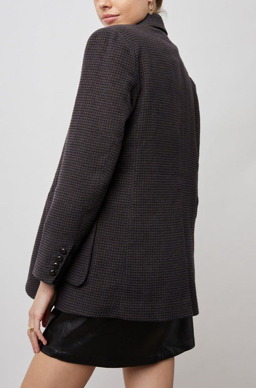 WINDSOR MIDNIGHT BROWN MINI CHECK JACKET-BACK ANGLE