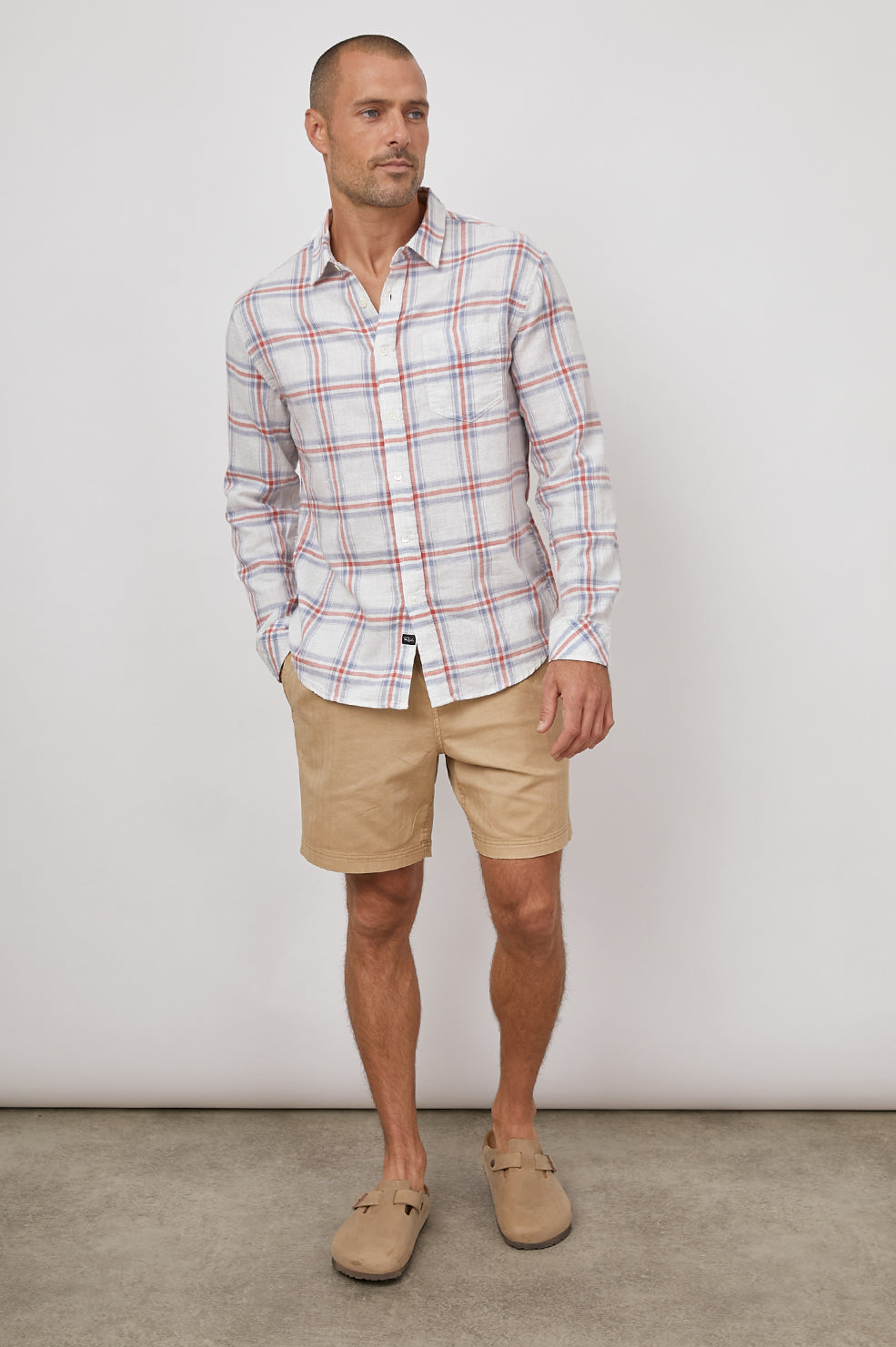 WYATT FLAG BLUE MELANGE LONG SLEEVE BUTTON DOWN- FULL FRONT BODY