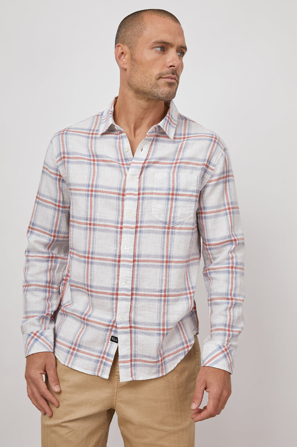 WYATT FLAG BLUE MELANGE LONG SLEEVE BUTTON DOWN- FRONT IN MOTION
