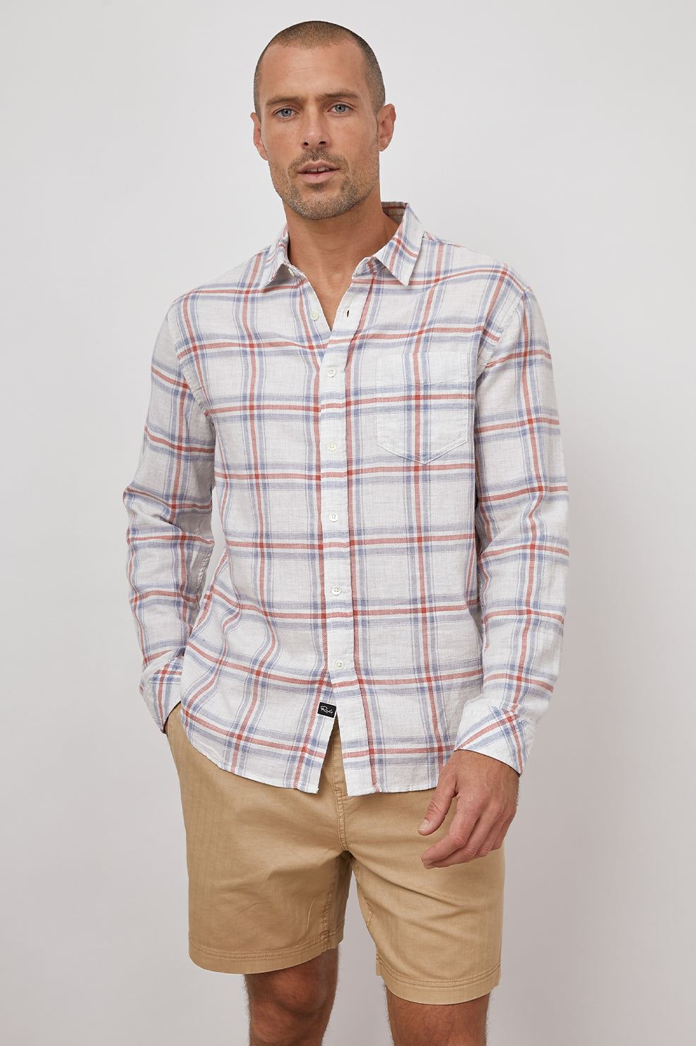 WYATT FLAG BLUE MELANGE LONG SLEEVE BUTTON DOWN- FRONT