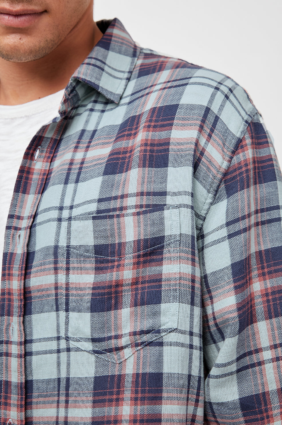 WYATT KALEIDOSCOPE SAGE BUTTON DOWN LONG SLEEVE SHIRT-DETAIL