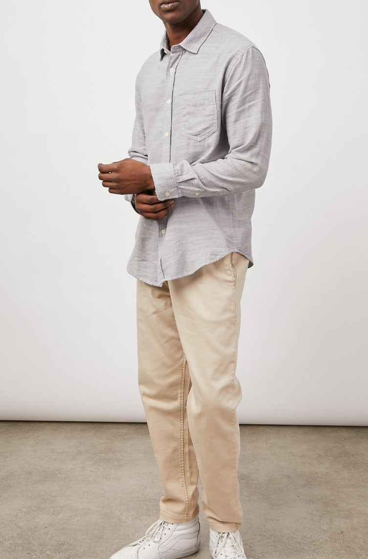 WYATT STEEL OXFORD LONG SLEEVE BUTTON DOWN- FULL FRONT BODY