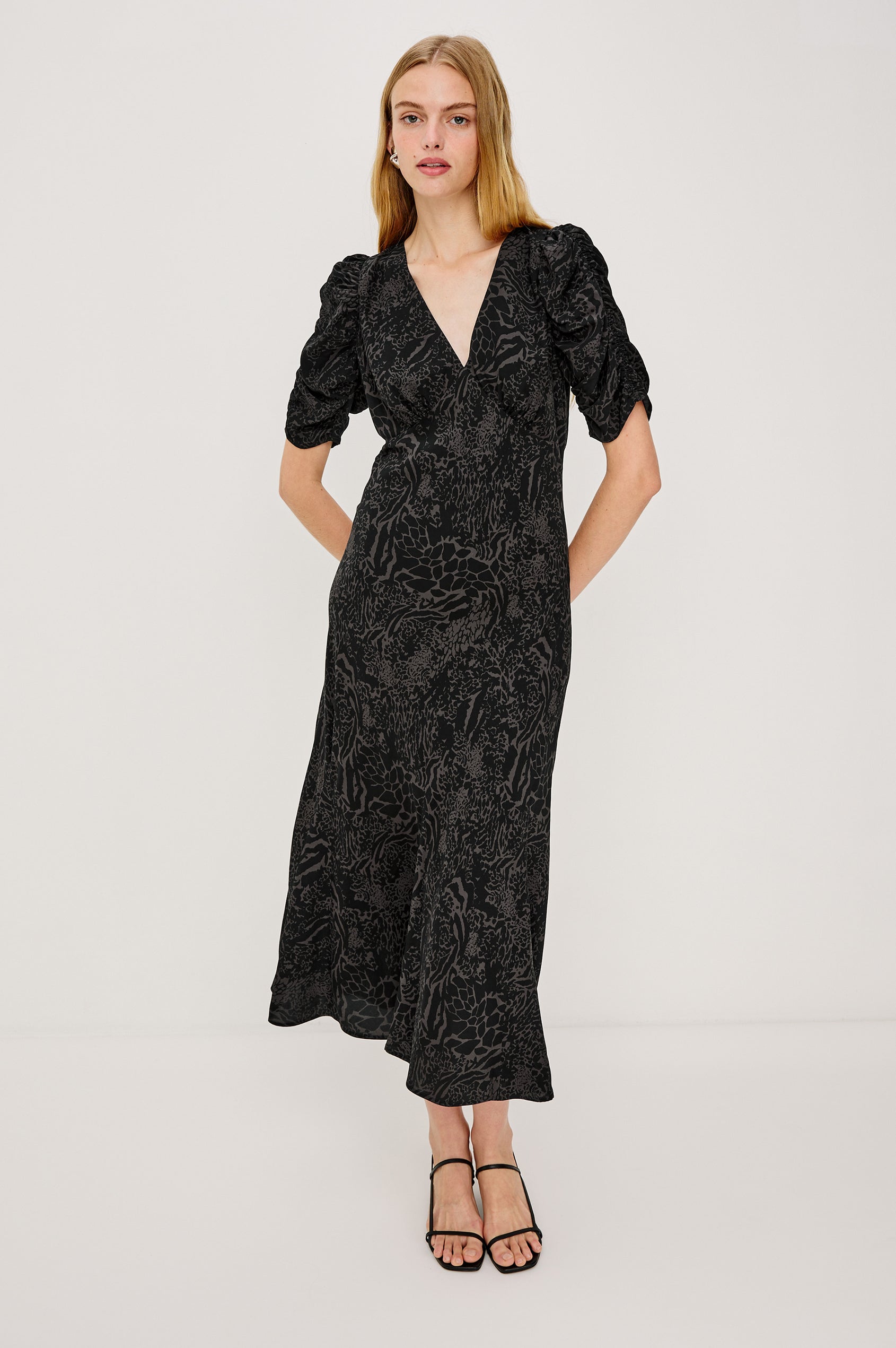 ZARIAH DRESS - CHARCOAL MIXED ANIMAL