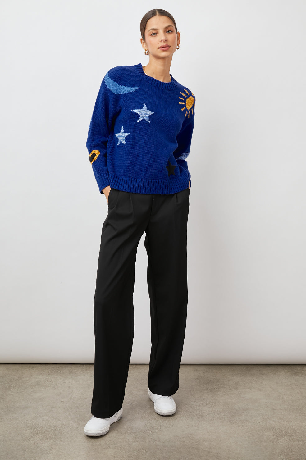 ZOEY COBALT GOLD GALAXY SWEATER-FULL FRONT BODY
