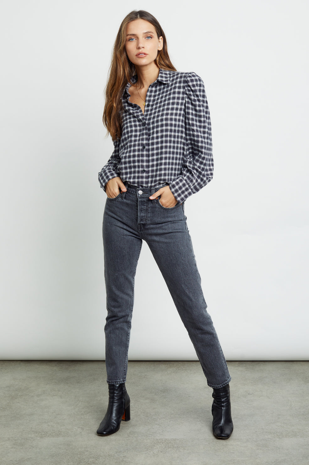 angelica sable ivory shirt front tucked-in