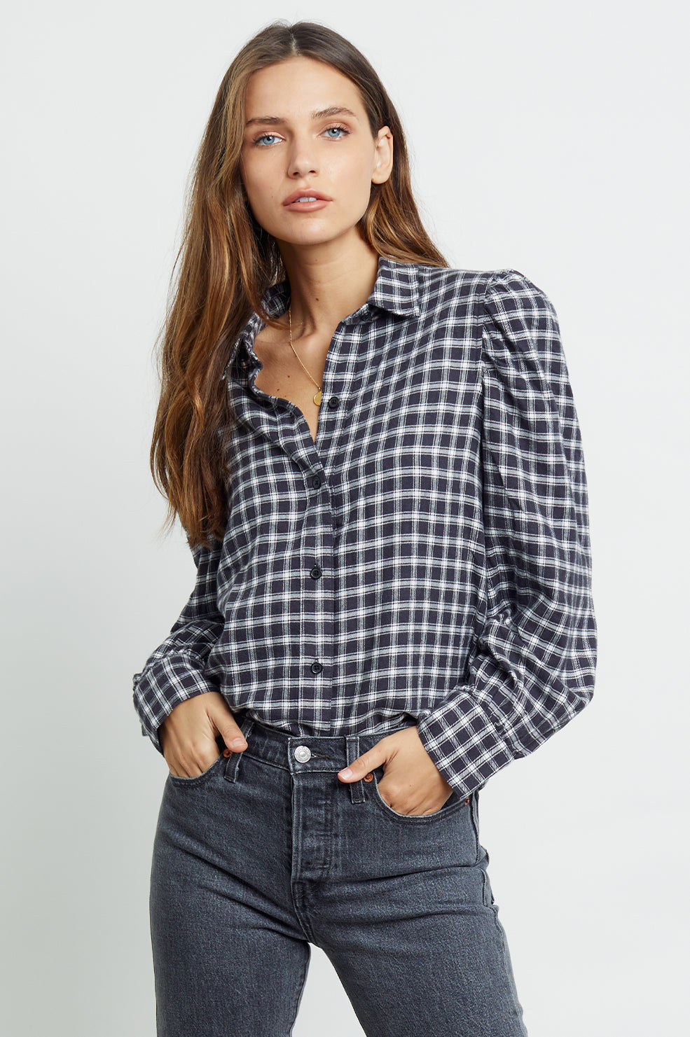 angelica sable ivory shirt front tucked-in