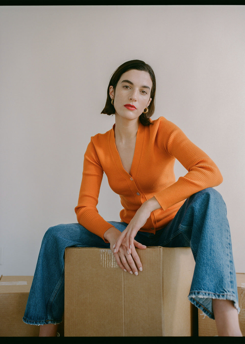 Editorial image of model wearing Beau Cardigan